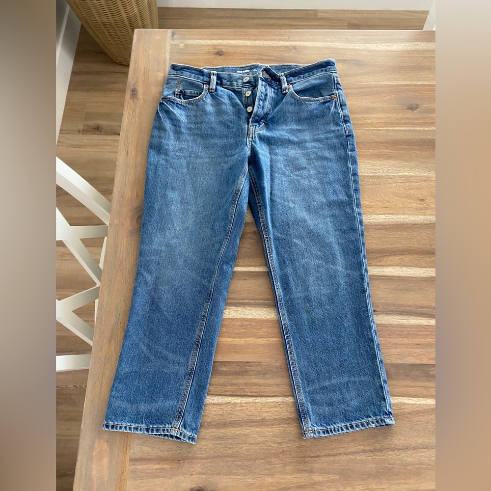 Denim Old Navy High Rise Slouchy Straight Jeans Size 4 Petite